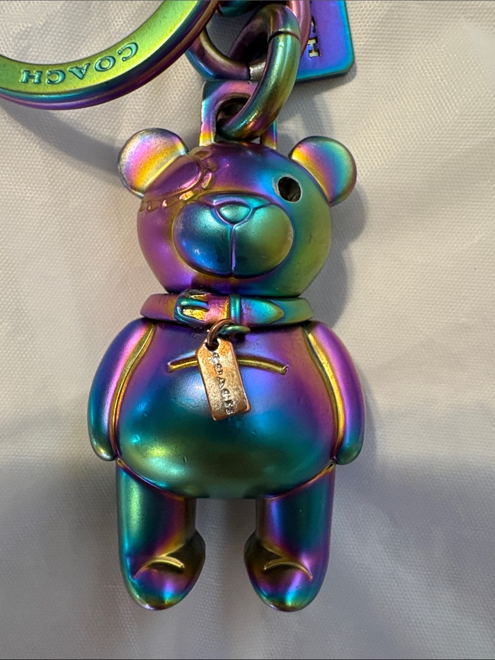 LIKE NEW Coach Hologram/Oil Slick Bear Keychain - Picture 4 of 7